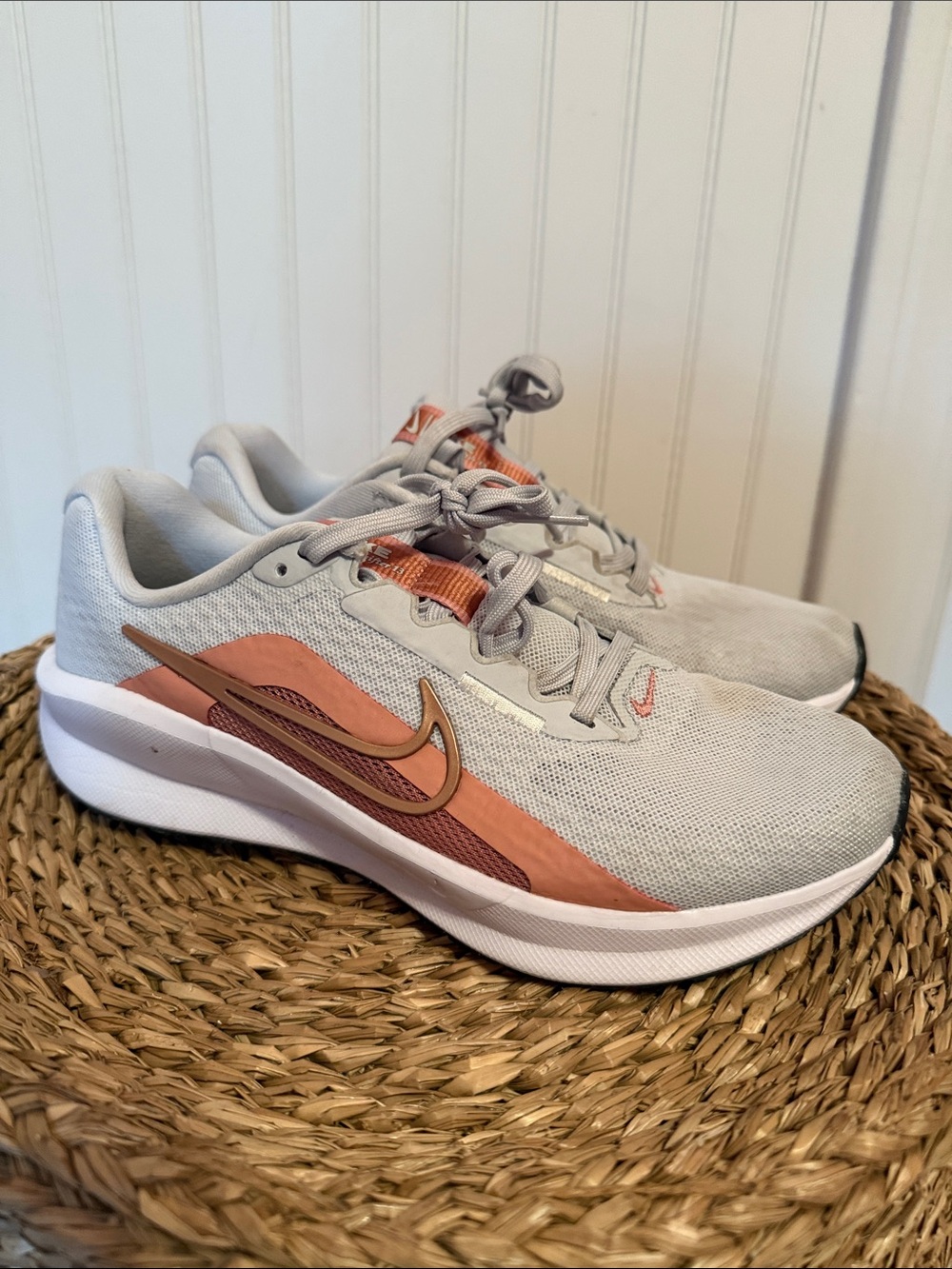 Women’s Nike Light Gray and Coral Women's Running Sneakers